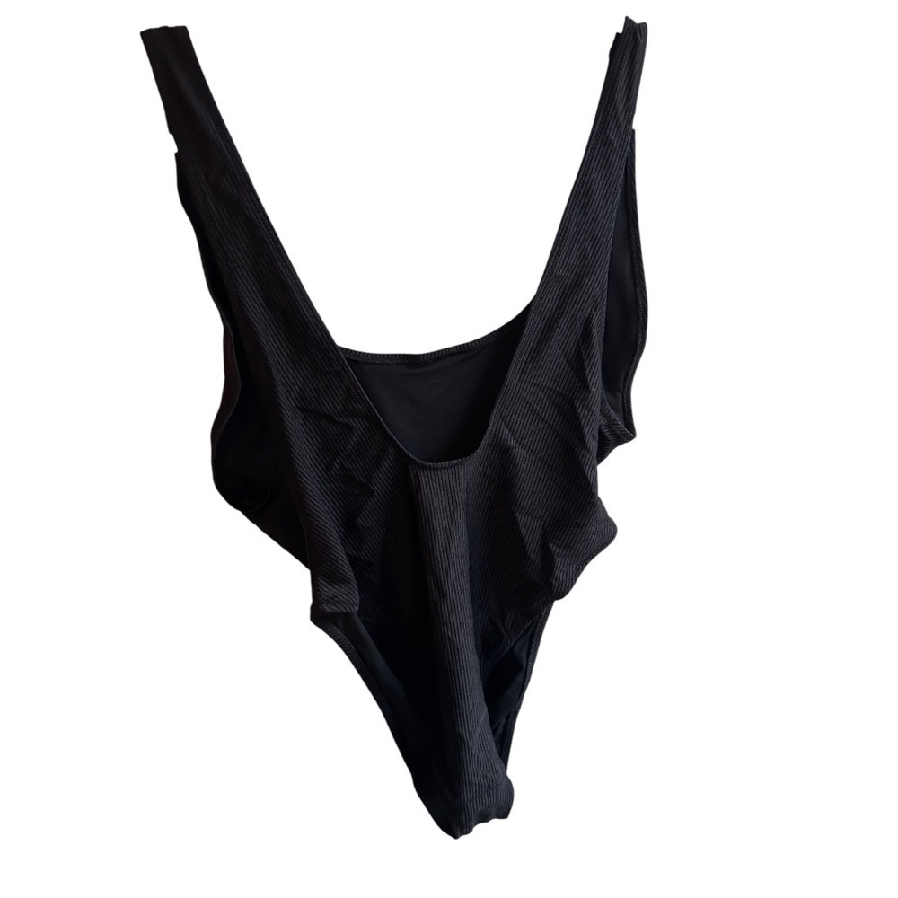 Aerie Shine Rib Birthday Scoop Cheekiest One Piece Swimsuit XXL True Black NWT - Picture 5 of 9